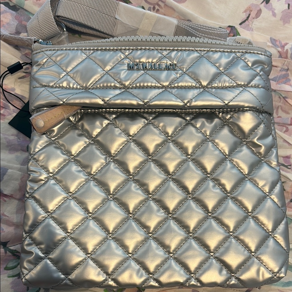 MZ Wallace Silver Quilted Crossbody Bag